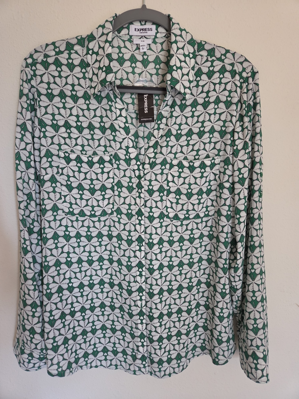 Express Green and White SHAMROCK Button-Up Blouse